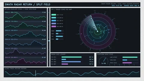 Radar data display with graphical analysis and metrics Stock Footage 344921216
