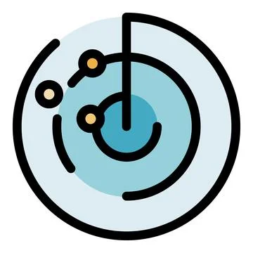 Radar detecting objects with indicator line and concentric circles Ilustración de archivo