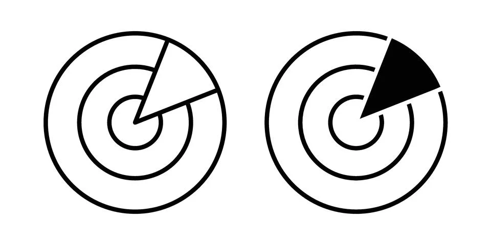 Radar detection icon linear versions pack on white background Illustrazione stock