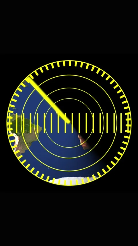 Radar Display with Earth Image and Yellow Scan Beam Over Africa screen tech.. Stock Footage 337460445