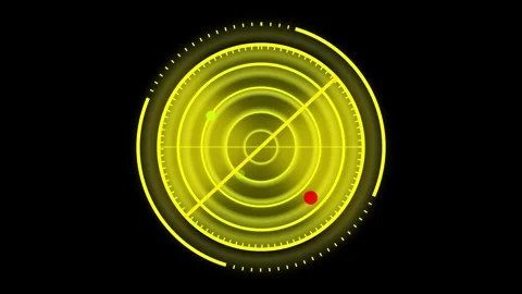 Radar display featuring yellow concentric circles and target dots illustrat.. Stockbeeldmateriaal 321583681