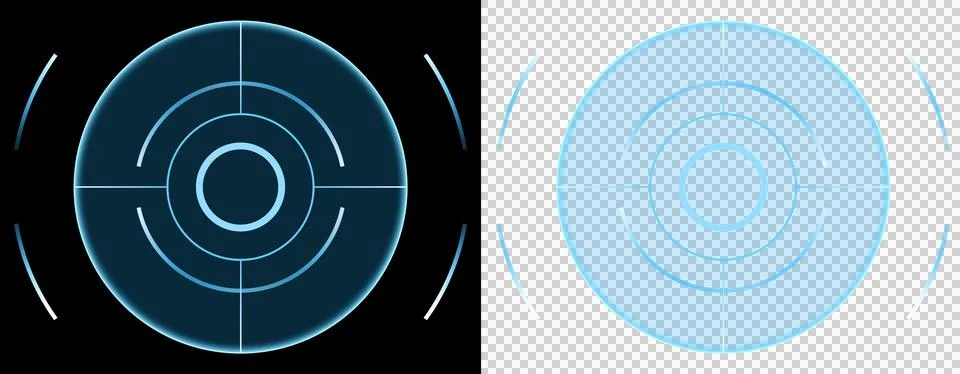 Radar futuristic circular scanning interface with glowing rings and digital targ 库存插图