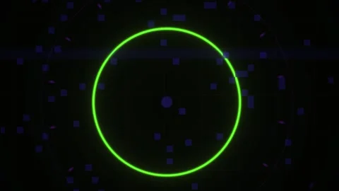 Radar Green Circle Digital Interface with Blue Squares on Dark Background f.. Stock Footage 343757093