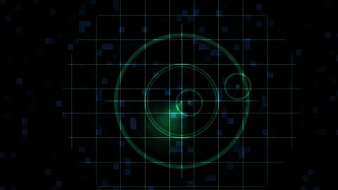 Radar Green Scanning Technology with Digital Grid on Dark Screen Stock Footage 343757775