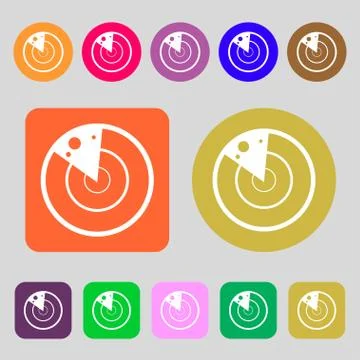 Radar icon sign. 12 colored buttons. Flat design. Stock-Illustration