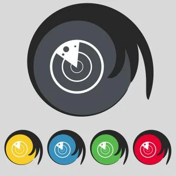 Radar icon sign. Symbol on five colored buttons. Stock-Illustration