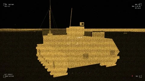 Radar imaging armed unmanned ground vehicle on a forward pad 库存影片 342300993