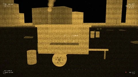Radar imaging field kitchen trailer on a forward pad Stock Footage 342301757