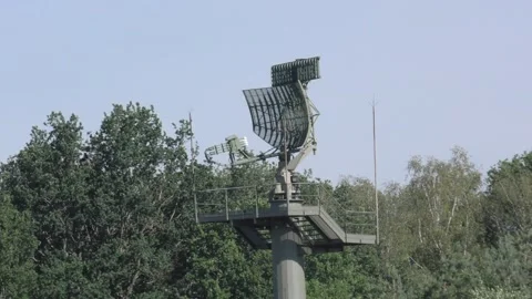 Radar installation at army base (handheld) Stock Footage 135006560