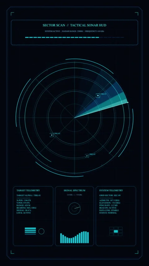 Radar interface scanning technology, data visualization monitor, digital na.. Stock Footage 348343837