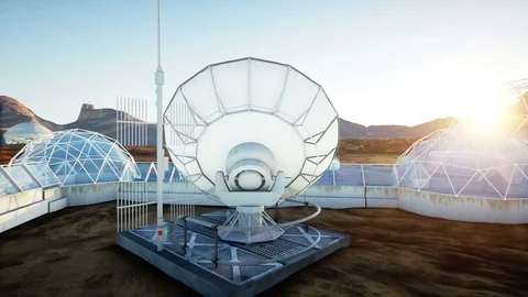 Radar on mars planet. mars colony, base. realistic animation. Stock Footage 71041087