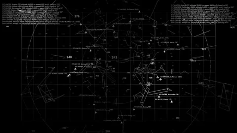 Radar Monochromatic Flight Tracking HUD Luma Masking Element Video stock 337765977