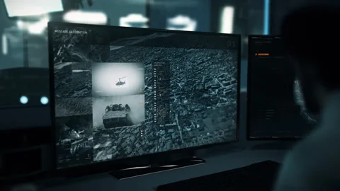 Radar network system looking for enemy location for a military operation Stock Footage 273745997