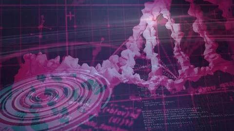 Radar ping starting, DNA helix glowing while code overlays streaming, Stock Footage 329812413