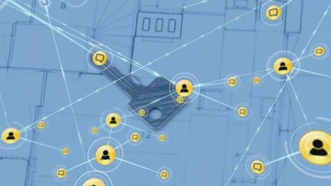 Radar ring appearing over key, users spawning, linking across plan, covering Stock Footage 331048297
