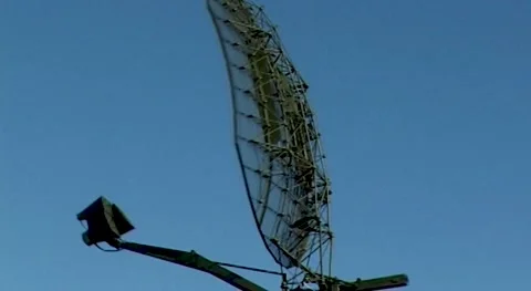Radar rotates to search  and detect airborne targets. Close-up. Stock Footage 196707816