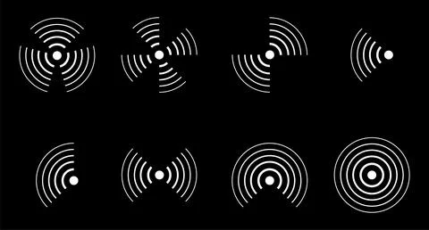 Radar Scan Sonar Pulse Circular Waves Pain icon set Stock Illustration