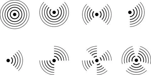 Radar Scan Sonar Pulse Circular Waves Pain icon set Stock Illustration
