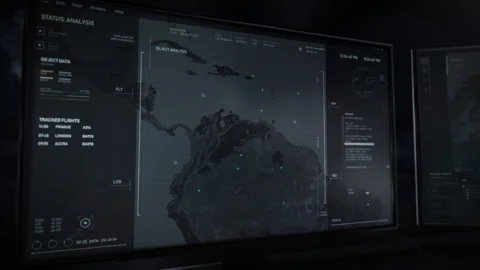 Radar Scanner Tracks Passengers Boeing Plane Air Location Coordinates Data Video stock 252484391