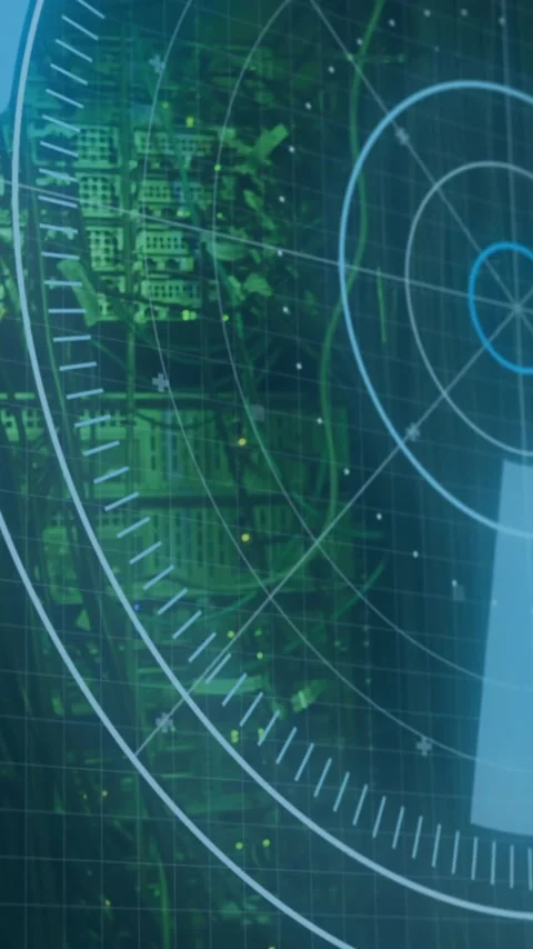 Radar scanning animation over cityscape with grid lines and data points Stock Footage 343548207