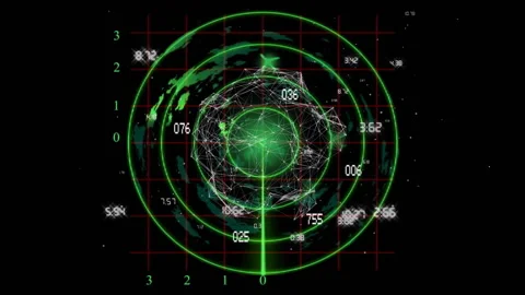Radar scanning animation over digital globe with network connections and data Stock Footage 303539777