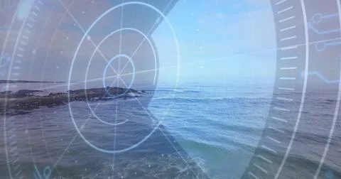 Radar scanning image over ocean landscape Illustrazione stock