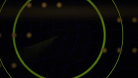 Radar Screen with Circular Sweep Scanning Digital Targets on Dark Grid Stock Footage 343758609