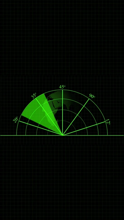 Radar Screen Displaying Earth with Sector Scan and Angles abstract background Stock Footage 337462128