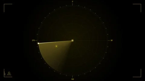 Radar Screen Displaying Scan with Yellow Sweep Line and Data Points on Blac.. Stock Footage 346661966