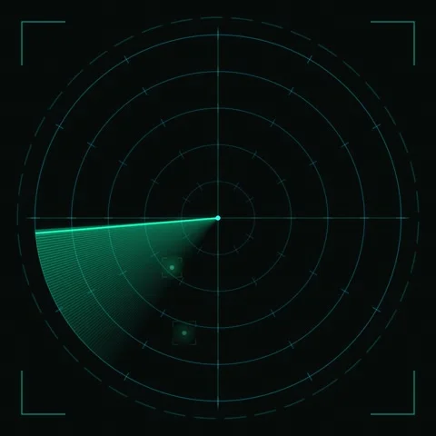 Radar Screen Displaying Targets and Sweep, Digital Technology Navigation Co.. Stock Footage 346282968