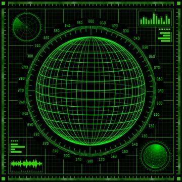 Radar screen with futuristic user interface HUD. Stock Illustration