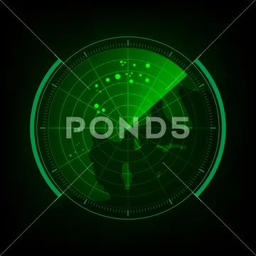 Radar screen with futuristic user interface and digital world map ...