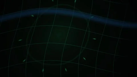 Radar Screen Grid with Glowing Green Circle and Blue Scanning Line Motion Stock Footage 343758346
