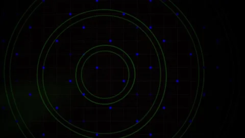 Radar Screen Scanning Grid with Blue Target Dots on Dark Background Stock Footage 343758445