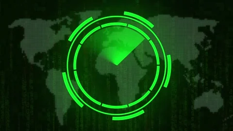 Radar screen tracking animation displays green world map layouts on sonar. .. Video stock 341128727