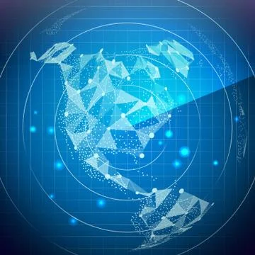 Radar Screen Vector. North America. Digital Screen With World Map. Technology Stock Illustration