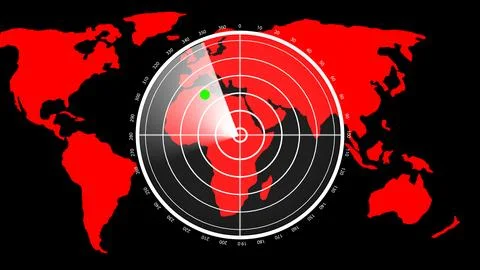 Radar screen with world map and detected object Stock Illustration