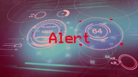 Radar sensor interface screen with numbers scale red light signal and alert text Stock Footage 61378958