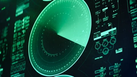 Radar showing objects moving, military technology, aircrafts, ships, spaceships Video stock 119690255