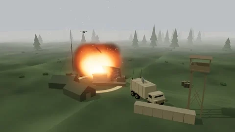 Radar site burning after a bombing run under an overcast sky Vídeos de archivo 342333126
