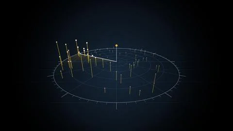 Radar sweep over a data field, targets rising as pillars, 4K illustration Stock Illustration