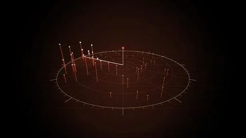 Radar sweep over a data field, targets rising as pillars, Ember, 4K illustration Stock Illustration