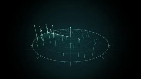 Radar sweep over a data field, targets rising as pillars, Glacier Stock Illustration