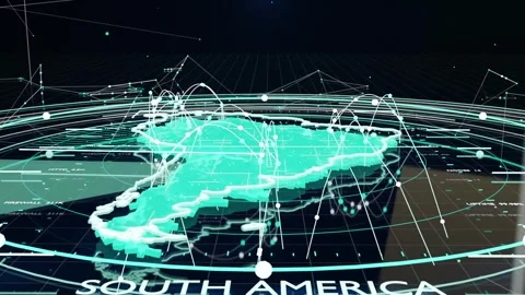 Radar sweep starting 3D South America holo map scanning grid to monitor networks Stock Footage 337505133