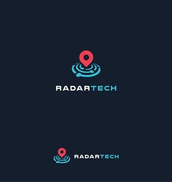 Radar tech vector logo concept, search engine, placemark icon, find companies Stock Illustration