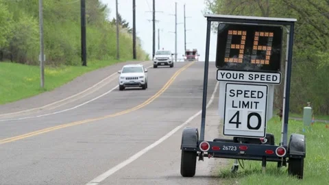 Radar trailer to help enforce speed limits. Video stock 254208871