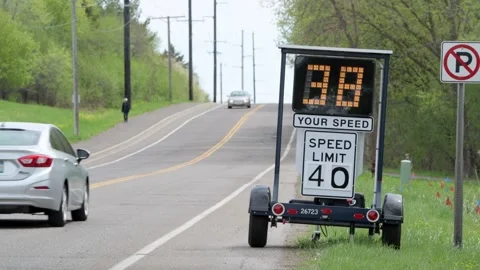 Radar trailer to help enforce speed limits. Video stock 254208892
