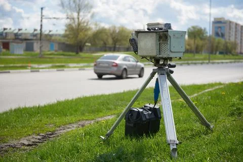 Radar vith camera for fixing the speed of the car Stock Photos