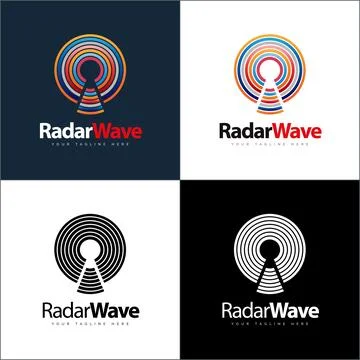 Radar wave circle line colourful silhouette modern logo set template design Stock Illustration