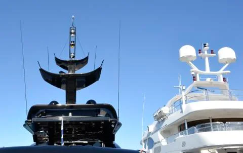 Radar,communication and Navigation system tower on a luxurious yachts. Stock Photos